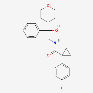 molecular formula C23H26FNO3 B2358229 1-(4-fluorophenyl)-N-(2-hydroxy-2-phenyl-2-(tetrahydro-2H-pyran-4-yl)ethyl)cyclopropanecarboxamide CAS No. 2034258-35-8