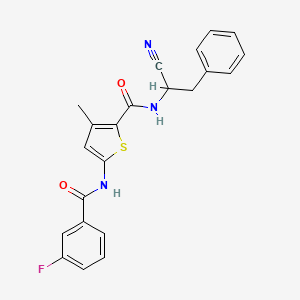 molecular formula C22H18FN3O2S B2358239 N-(1-cyano-2-phenylethyl)-5-(3-fluorobenzamido)-3-methylthiophene-2-carboxamide CAS No. 1427917-02-9