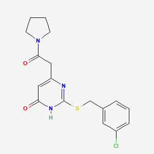 molecular formula C17H18ClN3O2S B2358248 2-((3-Chlorbenzyl)thio)-6-(2-oxo-2-(pyrrolidin-1-yl)ethyl)pyrimidin-4(3H)-on CAS No. 1105212-00-7