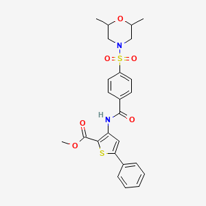 molecular formula C25H26N2O6S2 B2358259 Methyl 3-(4-((2,6-dimethylmorpholino)sulfonyl)benzamido)-5-phenylthiophene-2-carboxylate CAS No. 396724-94-0