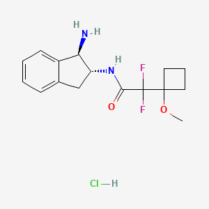 B2358262 N-[(1R,2R)-1-Amino-2,3-dihydro-1H-inden-2-yl]-2,2-difluoro-2-(1-methoxycyclobutyl)acetamide;hydrochloride CAS No. 2418594-81-5