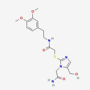 molecular formula C18H24N4O5S B2358263 2-((1-(2-氨基-2-氧代乙基)-5-(羟甲基)-1H-咪唑-2-基)硫代)-N-(3,4-二甲氧苯乙基)乙酰胺 CAS No. 921885-90-7