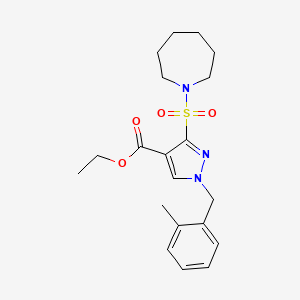 molecular formula C20H27N3O4S B2358279 ethyl 3-(azepan-1-ylsulfonyl)-1-(2-methylbenzyl)-1H-pyrazole-4-carboxylate CAS No. 1251677-36-7