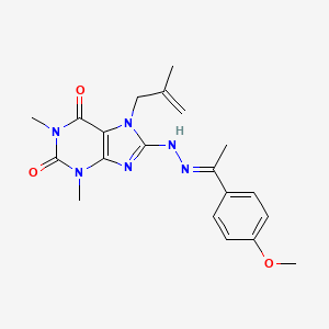 molecular formula C20H24N6O3 B2358283 8-{(2E)-2-[1-(4-Methoxyphenyl)ethylidene]hydrazino}-1,3-dimethyl-7-(2-methyl-2-propenyl)-3,7-dihydro-1H-purine-2,6-dione CAS No. 892159-31-8