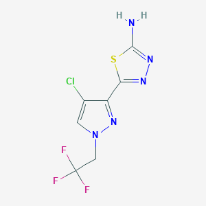 molecular formula C7H5ClF3N5S B2358292 5-[4-Chloro-1-(2,2,2-trifluoroethyl)pyrazol-3-yl]-1,3,4-thiadiazol-2-amine CAS No. 1946818-06-9