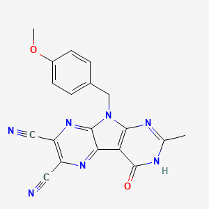 molecular formula C19H13N7O2 B2358314 8-[(4-Methoxyphenyl)methyl]-11-methyl-13-oxo-3,6,8,10,12-pentaazatricyclo[7.4.0.0^{2,7}]trideca-1(9),2(7),3,5,10-pentaene-4,5-dicarbonitrile CAS No. 780813-49-2