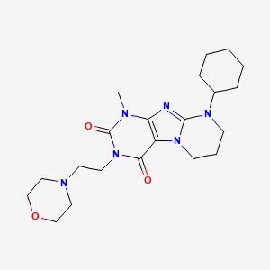 molecular formula C21H32N6O3 B2358332 9-cyclohexyl-1-methyl-3-(2-morpholinoethyl)-6,7,8,9-tetrahydropyrimido[2,1-f]purine-2,4(1H,3H)-dione CAS No. 923438-44-2