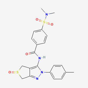 molecular formula C21H22N4O4S2 B2358337 4-(N,N-二甲基磺酰胺基)-N-(5-氧化-2-(对甲苯基)-4,6-二氢-2H-噻吩并[3,4-c]吡唑-3-基)苯甲酰胺 CAS No. 1008857-96-2