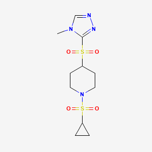 molecular formula C11H18N4O4S2 B2358359 1-(cyclopropylsulfonyl)-4-((4-methyl-4H-1,2,4-triazol-3-yl)sulfonyl)piperidine CAS No. 1448128-60-6