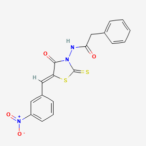 molecular formula C18H13N3O4S2 B2358375 (Z)-N-(5-(3-nitrobenzylidene)-4-oxo-2-thioxothiazolidin-3-yl)-2-phenylacetamide CAS No. 356571-89-6