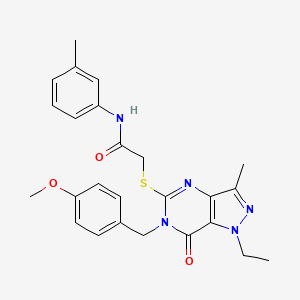 molecular formula C25H27N5O3S B2358390 2-({1-ethyl-6-[(4-methoxyphenyl)methyl]-3-methyl-7-oxo-1H,6H,7H-pyrazolo[4,3-d]pyrimidin-5-yl}sulfanyl)-N-(3-methylphenyl)acetamide CAS No. 1358708-88-9