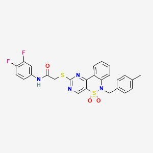 molecular formula C26H20F2N4O3S2 B2358394 N-(3,4-difluorophenyl)-2-((6-(4-methylbenzyl)-5,5-dioxido-6H-benzo[c]pyrimido[4,5-e][1,2]thiazin-2-yl)thio)acetamide CAS No. 1113109-60-6