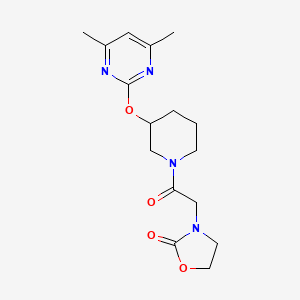 molecular formula C16H22N4O4 B2358403 3-(2-(3-((4,6-Dimethylpyrimidin-2-yl)oxy)piperidin-1-yl)-2-oxoethyl)oxazolidin-2-one CAS No. 2097889-04-6