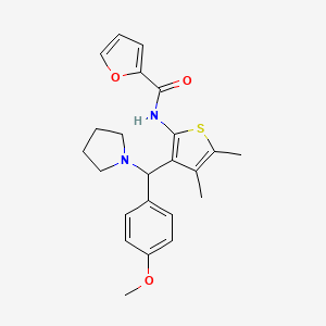 molecular formula C23H26N2O3S B2358416 N-[3-[(4-methoxyphenyl)-pyrrolidin-1-ylmethyl]-4,5-dimethylthiophen-2-yl]furan-2-carboxamide CAS No. 622800-73-1
