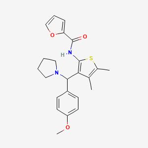 molecular formula C23H26N2O3S B2358416 2-フリル-N-{3-[(4-メトキシフェニル)ピロリジニルメチル]-4,5-ジメチル(2-チエニル)}カルボキサミド CAS No. 622800-73-1