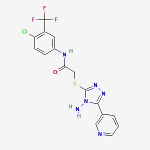 molecular formula C16H12ClF3N6OS B2358424 2-(4-アミノ-5-(3-ピリジル)(1,2,4-トリアゾール-3-イルチオ))-N-[4-クロロ-3-(トリフルオロメチル)フェニル]アセトアミド CAS No. 866447-32-7