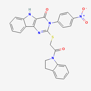 molecular formula C26H19N5O4S B2358447 2-((2-(indolin-1-yl)-2-oxoethyl)thio)-3-(4-nitrophenyl)-3H-pyrimido[5,4-b]indol-4(5H)-one CAS No. 536716-72-0