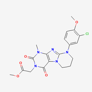 molecular formula C19H20ClN5O5 B2358518 2-(9-(3-氯-4-甲氧基苯基)-1-甲基-2,4-二氧代-1,2,6,7,8,9-六氢嘧啶并[2,1-f]嘌呤-3(4H)-基)乙酸甲酯 CAS No. 922460-09-1