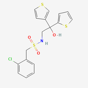 molecular formula C17H16ClNO3S3 B2358525 1-(2-chlorophenyl)-N-(2-hydroxy-2-(thiophen-2-yl)-2-(thiophen-3-yl)ethyl)methanesulfonamide CAS No. 2097931-73-0