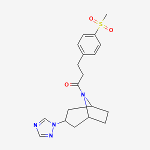 molecular formula C19H24N4O3S B2358528 1-((1R,5S)-3-(1H-1,2,4-triazol-1-yl)-8-azabicyclo[3.2.1]octan-8-yl)-3-(4-(methylsulfonyl)phenyl)propan-1-one CAS No. 2320504-98-9