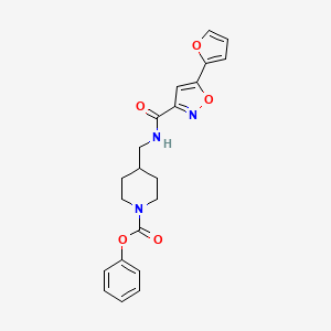 molecular formula C21H21N3O5 B2358530 Phenyl 4-((5-(furan-2-yl)isoxazole-3-carboxamido)methyl)piperidine-1-carboxylate CAS No. 1234886-54-4