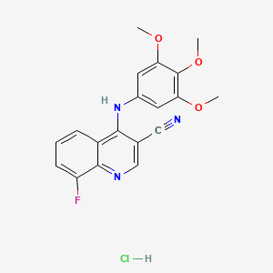 molecular formula C19H17ClFN3O3 B2358532 8-Fluoro-4-((3,4,5-trimethoxyphenyl)amino)quinoline-3-carbonitrile hydrochloride CAS No. 1331329-66-8