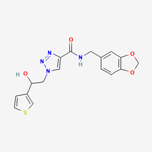 molecular formula C17H16N4O4S B2358539 N-(benzo[d][1,3]dioxol-5-ylmethyl)-1-(2-hydroxy-2-(thiophen-3-yl)ethyl)-1H-1,2,3-triazole-4-carboxamide CAS No. 2034393-14-9