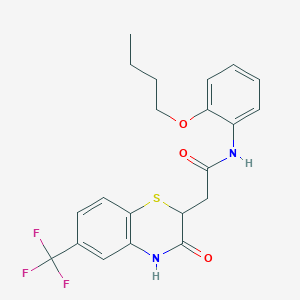 molecular formula C21H21F3N2O3S B2358562 N-(2-butoxyphenyl)-2-[3-oxo-6-(trifluoromethyl)-3,4-dihydro-2H-1,4-benzothiazin-2-yl]acetamide CAS No. 431985-56-7