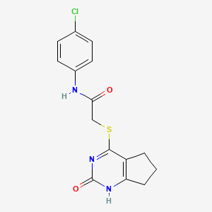 molecular formula C15H14ClN3O2S B2358569 N-(4-chlorophenyl)-2-[(2-oxo-1,5,6,7-tetrahydrocyclopenta[d]pyrimidin-4-yl)sulfanyl]acetamide CAS No. 946371-99-9