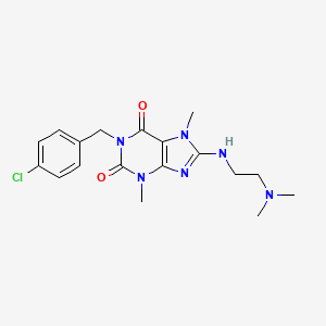 molecular formula C18H23ClN6O2 B2358580 1-(4-chlorobenzyl)-8-((2-(dimethylamino)ethyl)amino)-3,7-dimethyl-1H-purine-2,6(3H,7H)-dione CAS No. 923222-34-8