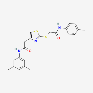 molecular formula C22H23N3O2S2 B2358599 N-(3,5-dimethylphenyl)-2-(2-((2-oxo-2-(p-tolylamino)ethyl)thio)thiazol-4-yl)acetamide CAS No. 941981-08-4