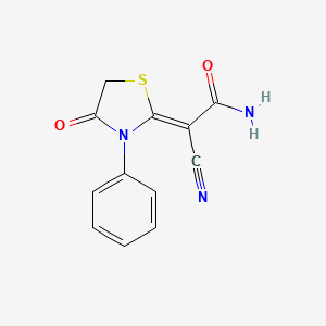 molecular formula C12H9N3O2S B2358614 (Z)-2-氰基-2-(4-氧代-3-苯基噻唑烷-2-亚甲基)乙酰胺 CAS No. 91417-63-9