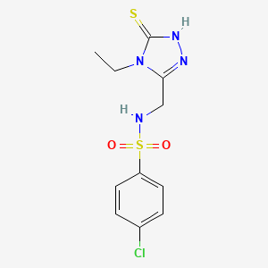 molecular formula C11H13ClN4O2S2 B2358623 4-chloro-N-[(4-ethyl-5-sulfanyl-4H-1,2,4-triazol-3-yl)methyl]benzenesulfonamide CAS No. 338421-80-0