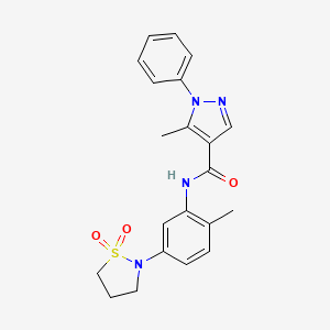 molecular formula C21H22N4O3S B2358631 N-(5-(1,1-dioxidoisothiazolidin-2-yl)-2-methylphenyl)-5-methyl-1-phenyl-1H-pyrazole-4-carboxamide CAS No. 1324206-62-3