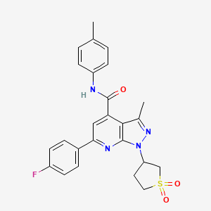 molecular formula C25H23FN4O3S B2358633 1-(1,1-dioxidotetrahydrothiophen-3-yl)-6-(4-fluorophenyl)-3-methyl-N-(p-tolyl)-1H-pyrazolo[3,4-b]pyridine-4-carboxamide CAS No. 1105245-67-7
