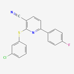 molecular formula C18H10ClFN2S B2358641 2-[(3-Chlorophenyl)sulfanyl]-6-(4-fluorophenyl)nicotinonitrile CAS No. 252059-86-2