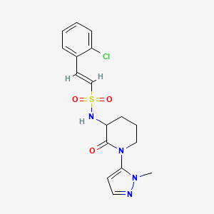 molecular formula C17H19ClN4O3S B2358650 (E)-2-(2-Chlorophenyl)-N-[1-(2-methylpyrazol-3-yl)-2-oxopiperidin-3-yl]ethenesulfonamide CAS No. 2111874-11-2