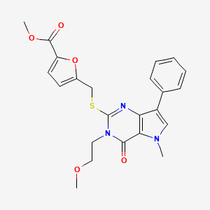 molecular formula C23H23N3O5S B2358659 methyl 5-(((3-(2-methoxyethyl)-5-methyl-4-oxo-7-phenyl-4,5-dihydro-3H-pyrrolo[3,2-d]pyrimidin-2-yl)thio)methyl)furan-2-carboxylate CAS No. 1111999-56-4
