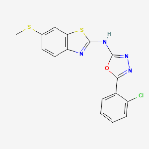 molecular formula C16H11ClN4OS2 B2358661 5-(2-chlorophenyl)-N-(6-(methylthio)benzo[d]thiazol-2-yl)-1,3,4-oxadiazol-2-amine CAS No. 891084-04-1