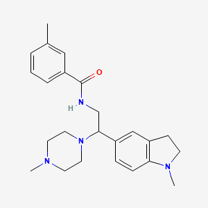 molecular formula C24H32N4O B2358663 3-methyl-N-(2-(1-methylindolin-5-yl)-2-(4-methylpiperazin-1-yl)ethyl)benzamide CAS No. 922116-26-5