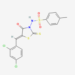 molecular formula C17H12Cl2N2O3S3 B2358678 (Z)-N-(5-(2,4-dichlorobenzylidene)-4-oxo-2-thioxothiazolidin-3-yl)-4-methylbenzenesulfonamide CAS No. 301222-95-7