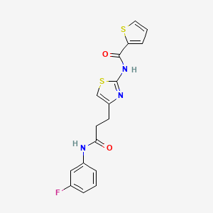 molecular formula C17H14FN3O2S2 B2358700 N-(4-(3-((3-fluorophenyl)amino)-3-oxopropyl)thiazol-2-yl)thiophene-2-carboxamide CAS No. 1021091-97-3
