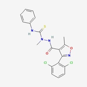 molecular formula C19H16Cl2N4O2S B2358716 1-[[3-(2,6-Dichlorophenyl)-5-methyl-1,2-oxazole-4-carbonyl]amino]-1-methyl-3-phenylthiourea CAS No. 1023578-37-1