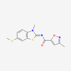 molecular formula C14H13N3O2S2 B2358728 (E)-3-methyl-N-(3-methyl-6-(methylthio)benzo[d]thiazol-2(3H)-ylidene)isoxazole-5-carboxamide CAS No. 946334-74-3