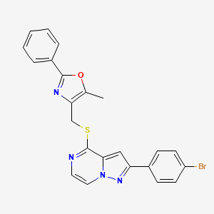 molecular formula C23H17BrN4OS B2358735 2-(4-溴苯基)-4-{[(5-甲基-2-苯基-1,3-恶唑-4-基)甲基]硫代}吡唑并[1,5-a]哒嗪 CAS No. 1207056-61-8