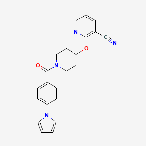 molecular formula C22H20N4O2 B2358736 2-((1-(4-(1H-pyrrol-1-yl)benzoyl)piperidin-4-yl)oxy)nicotinonitrile CAS No. 1797746-00-9