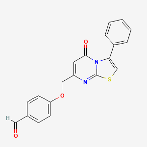 molecular formula C20H14N2O3S B2358748 4-[(5-Oxo-3-phenyl-[1,3]thiazolo[3,2-a]pyrimidin-7-yl)methoxy]benzaldehyde CAS No. 730967-93-8