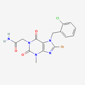 molecular formula C15H13BrClN5O3 B2358768 2-[8-Bromo-7-[(2-chlorophenyl)methyl]-3-methyl-2,6-dioxopurin-1-yl]acetamide CAS No. 303973-67-3