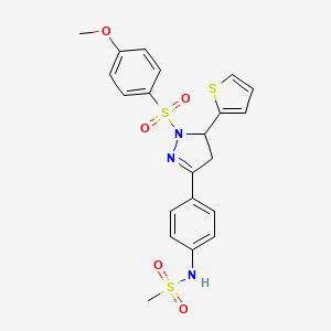 molecular formula C21H21N3O5S3 B2358771 N-(4-(1-((4-methoxyphenyl)sulfonyl)-5-(thiophen-2-yl)-4,5-dihydro-1H-pyrazol-3-yl)phenyl)methanesulfonamide CAS No. 851781-25-4