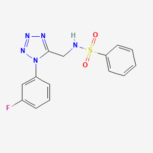 molecular formula C14H12FN5O2S B2358781 N-((1-(3-fluorophenyl)-1H-tetrazol-5-yl)methyl)benzenesulfonamide CAS No. 921083-57-0